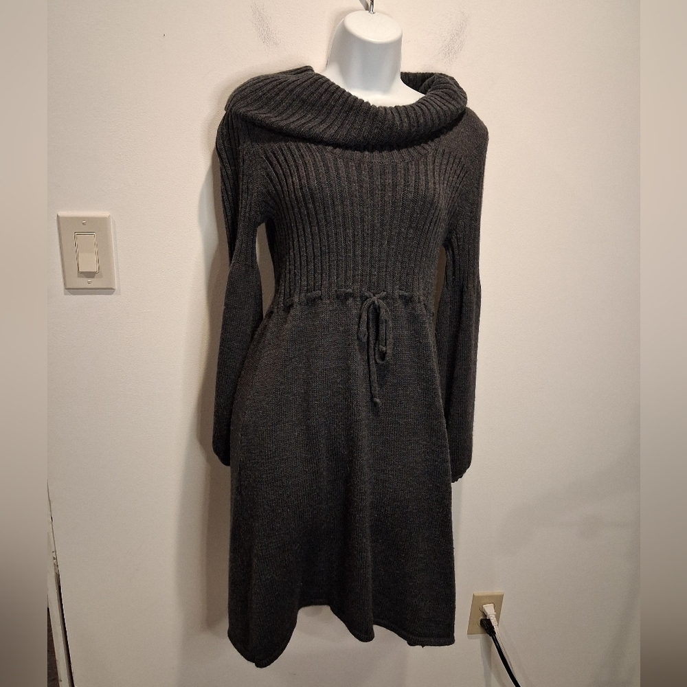 Calvin Klein Size S Wool Blend Gray Knit Long Sleeves Dress